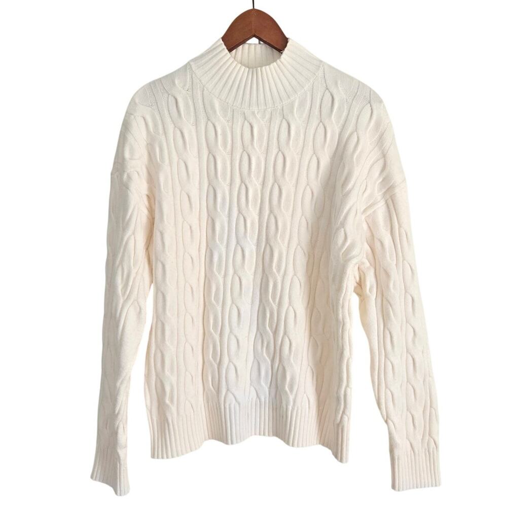 Quiet Luxury Fisherman Light Academia White Cable‑Knit Sweater Viscose Blend XL